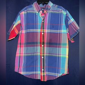 Ralph Lauren Boys Size 7 Multi Color Classic Fit Plaid Oxford Dress Casual Shirt